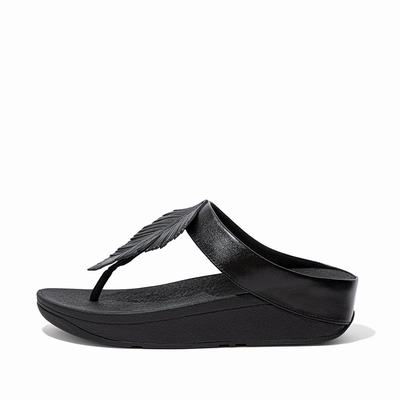 Fitflop Fino Feather Metallic Toe-Post Sandaler Dame, Svart 179-A71 Outlet